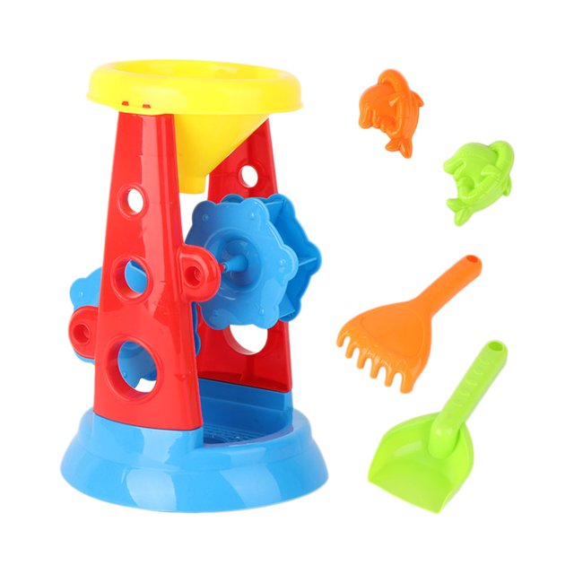 Juego de juguetes de playa de plástico de 5 piezas, reloj de arena de juguete con pala de cubo de arena para niños en la playa que juegan al aire libre