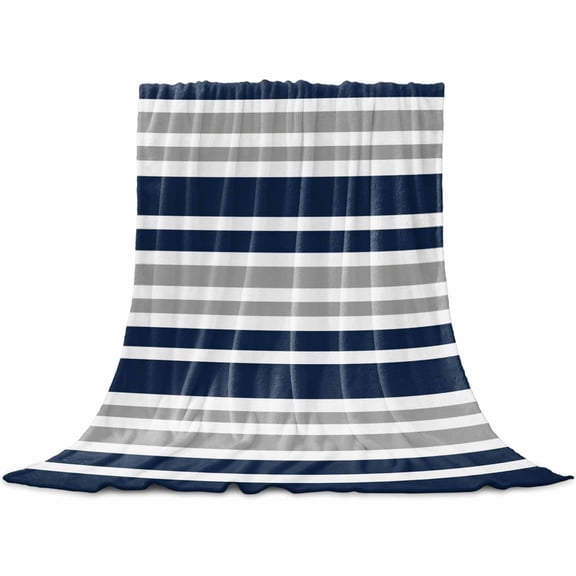 Flannel Throw Blanket for Couch Sofa Bed,Navy Blue Gray Stripe Soft Cozy Warm Fuzzy Blanket 30x40in