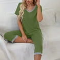 thumbnail image 4 of AWZXDE Women's Capri Pajama Set V Neck Short Sleeve Top with Pockets Casual 7/8 Pants Sleepwear Green,M, 4 of 9