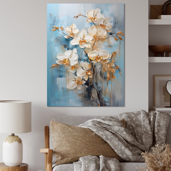 Designart "Simplistic Beige And Gold Orchids VII" Orchids Canvas Wall Art