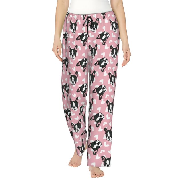 Fotbe French Bulldog Pantalones de Pijama para Mujer, Pantalones de Dormir, Pantalones Pj con Cordón y Bolsillos-Large