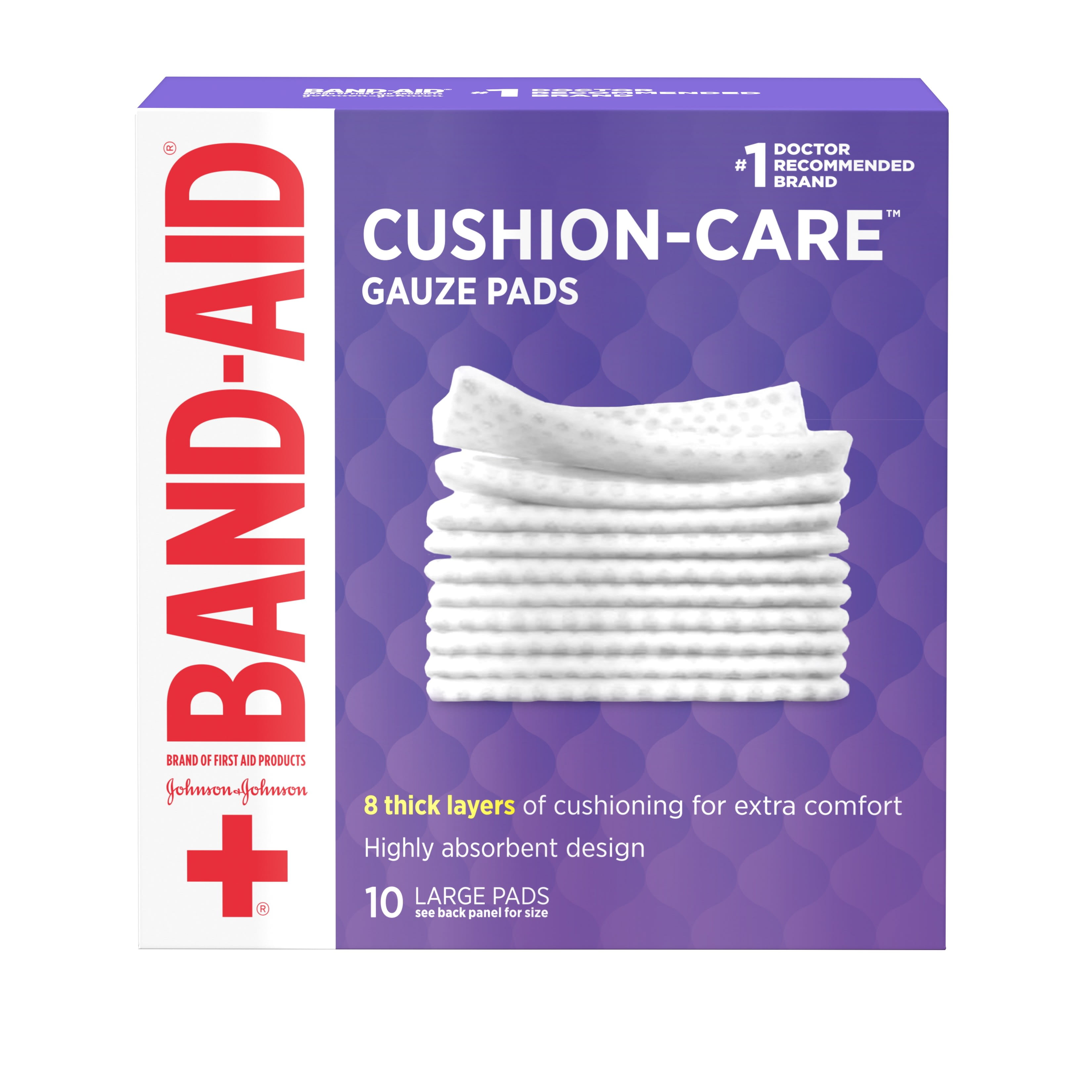 BandAid Brand Cushion Care Gauze Pads, Large, 4 in x 4 in, 10 ct