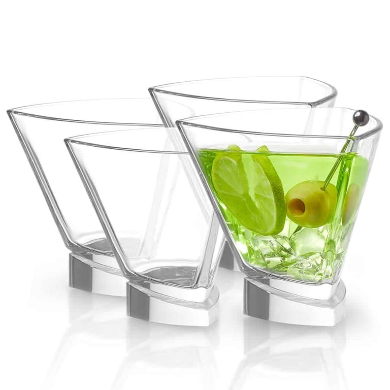 Aqua Vitae Martini Glass Set of 2. Crystal Glassware, Triangle Drinking  Glasses with Off Set Base. Stemless Cocktail Glasses and Dessert Glasses.  Unique Christmas Gifts