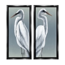 Stupell Industries Nautical Egret Portraits Animals & Insects Painting Black Floater Framed Canvas Art Print Wall Art, 14 x 31, Set of 2