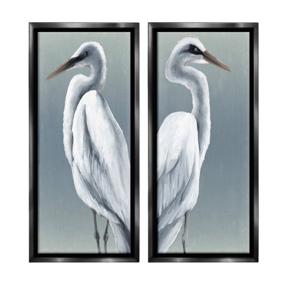 Stupell Industries Nautical Egret Portraits Animals & Insects Painting Black Floater Framed Canvas Art Print Wall Art, 14 x 31, Set of 2