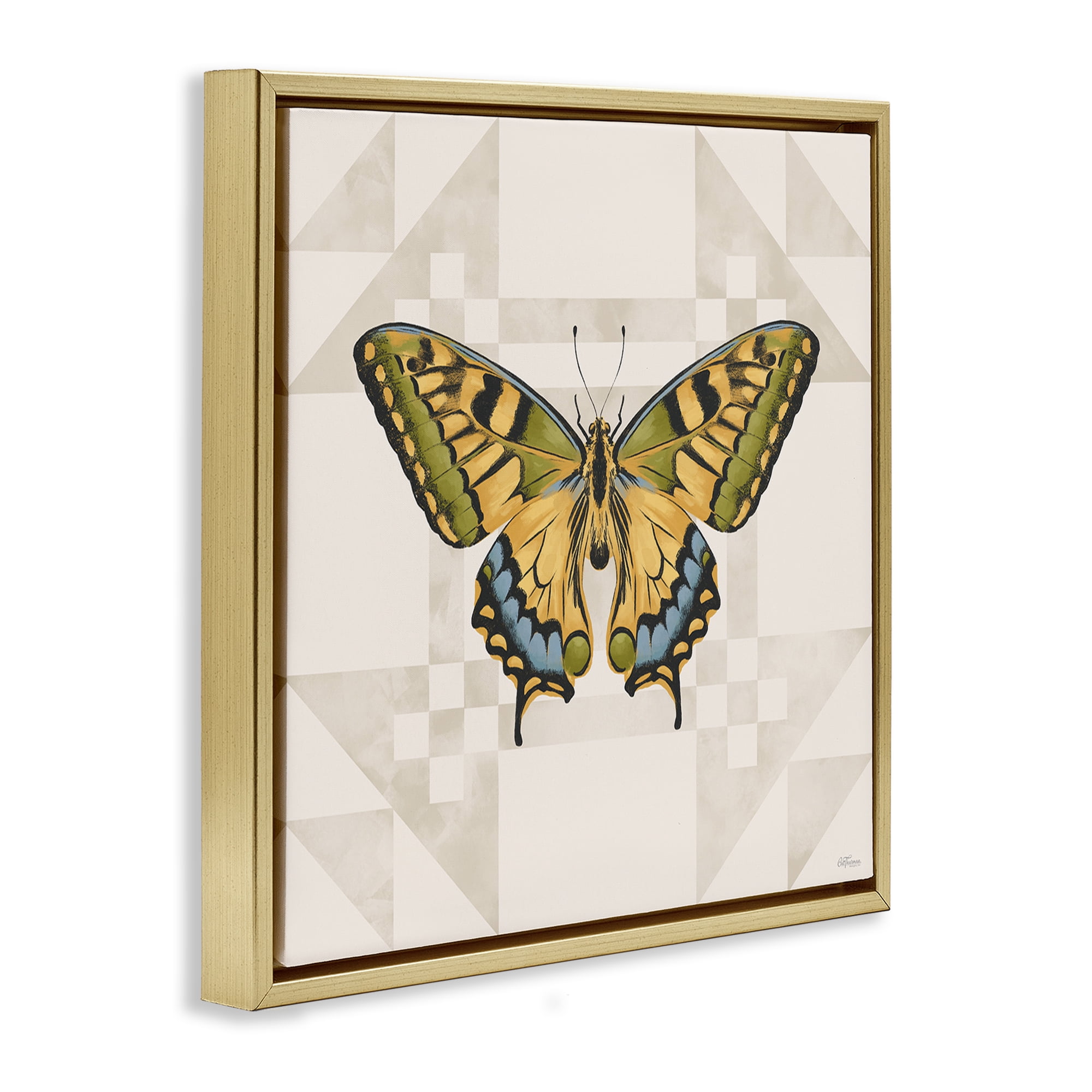 Stupell Industries Green Swallowtail Butterfly Gold Framed Floater Canvas Wall Art, design by Cat Thurman Designs