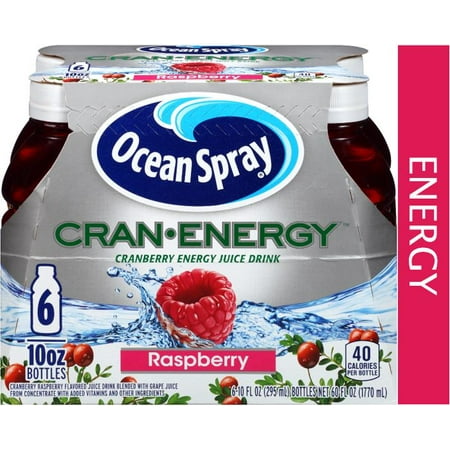 (4 Pack) Ocean Spray Cran-Energy Juice, Raspberry, 10 Fl Oz, 6