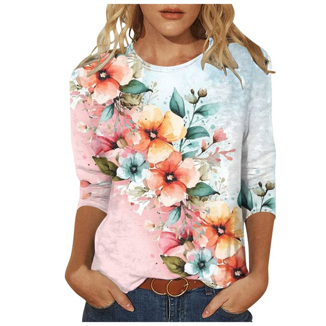 YDLCAFD Easter Womens Fashion Round Neck Short Sleeved Printed T Shirt Top