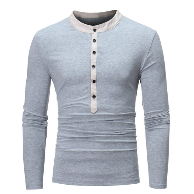 AherBiu Chemises à Manches Longues pour Hommes Col Rond Boutonné Col Montant Pull Décontracté Automne Hiver Hauts