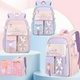 thumbnail image 4 of 2PCS Cute Bunny Backpack,Kawaii Backpack Set with Pen Bag, Aesthetic Student Book Bags with Beaded Quicksand & Rabbit Doll(Purple,15.7in), 4 of 8