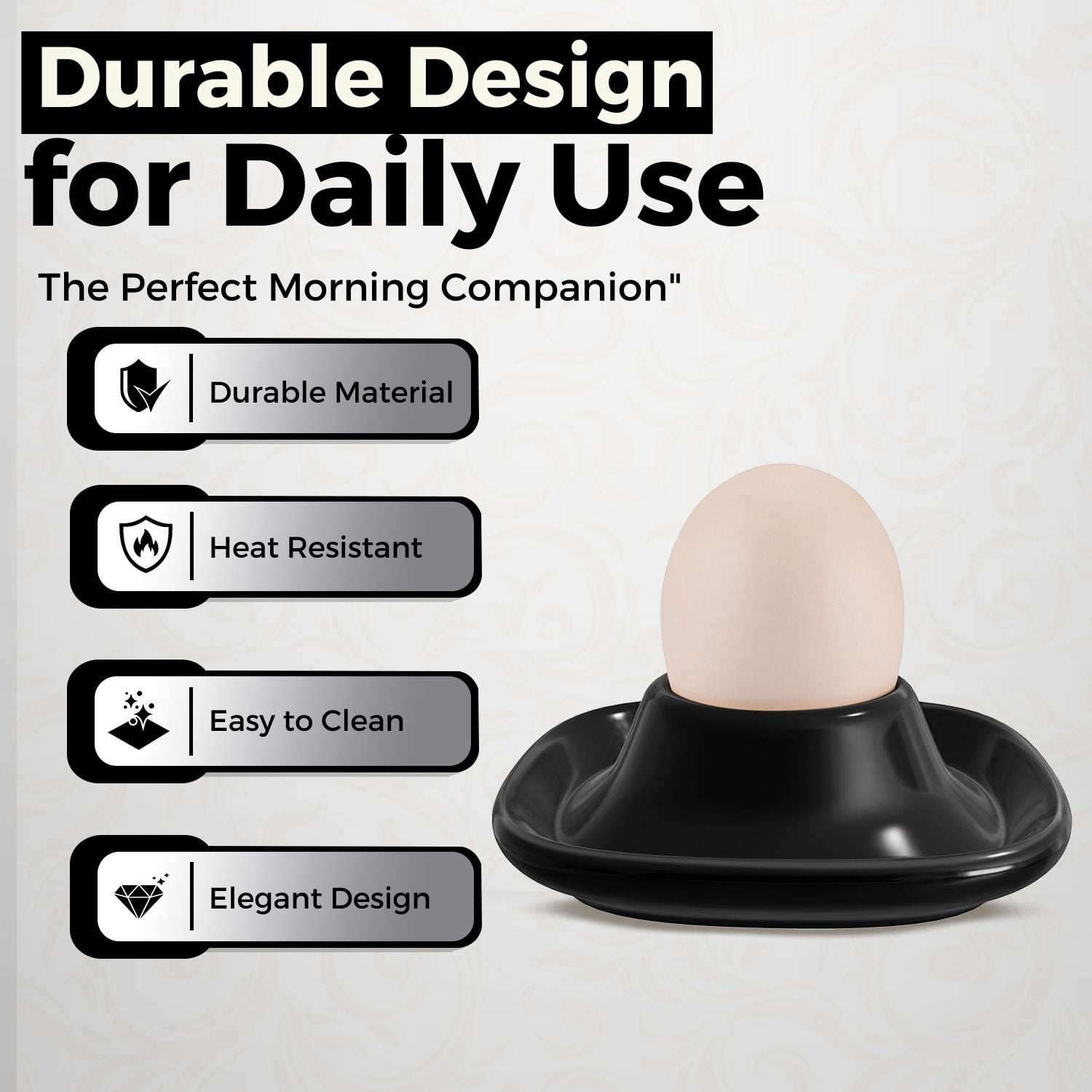 Ceramic Egg Cups Set of 6 Half Dozen Pack, Porcelain Hard Soft Boiled Egg Holder Keeper Container with Base, Stackable Serving Dish Plate Stand Serveware for Countertop Display Kitchen Home (Black)