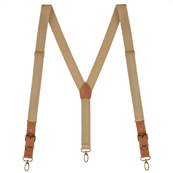 Buyless Fashion Leather End Suspenders for Men - 48" Elastic Adjustable Straps 1" - Y Back with Metal Hooks - 5139-2-Brown