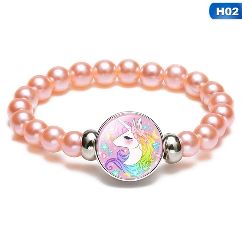 12 Princess Beaded Stretch Bracelet Girls Pink Party Favors Kids Jewelry 