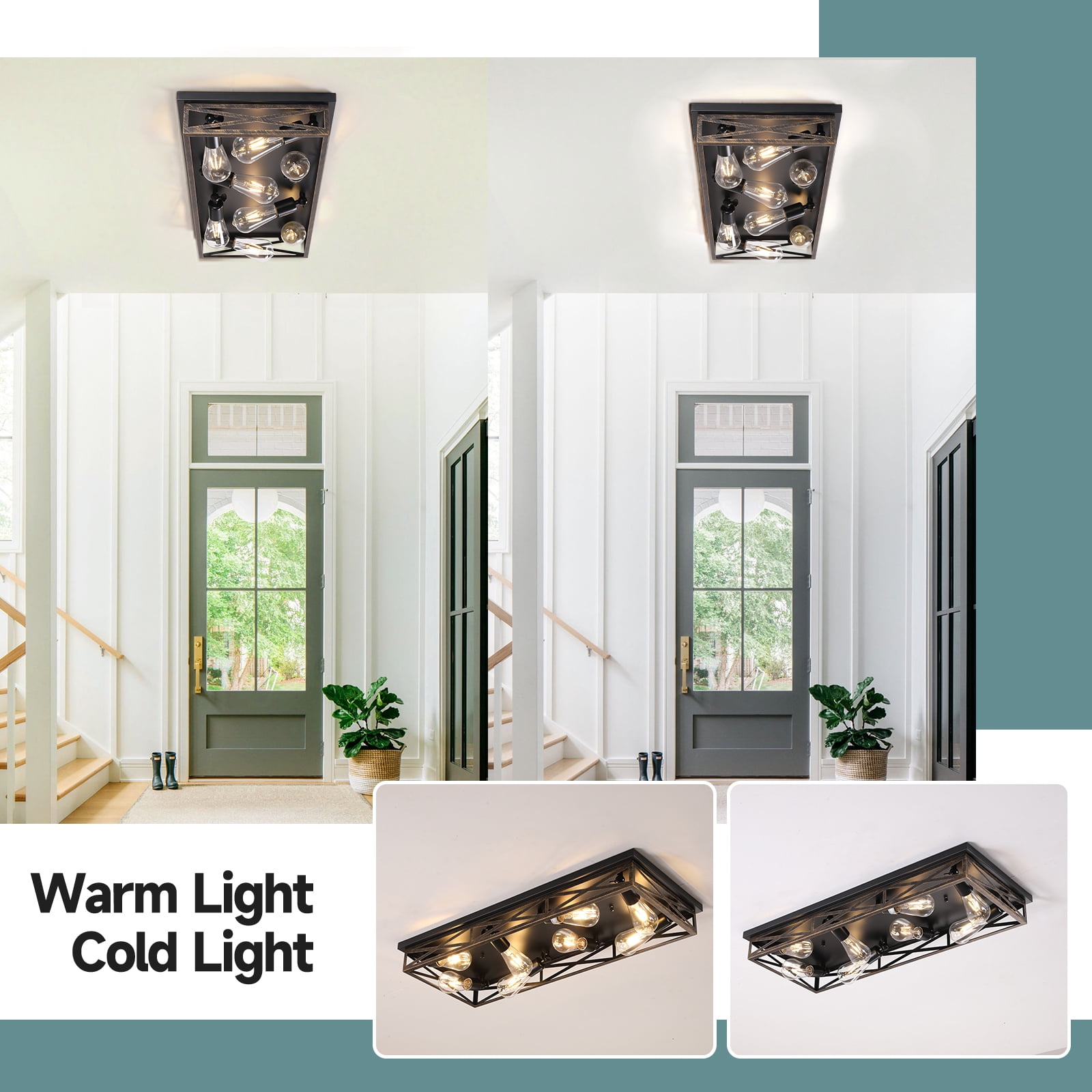Farmhouse Rustic Ceiling Light for Kitchen, 8-Light Hallway Flush Mount Light Fixtures Ceiling Mount,31.49" Industrial Metal Cage Ceiling Light for Farmhouse,Kitchen,Hallway E26 Base(1 Pack)
