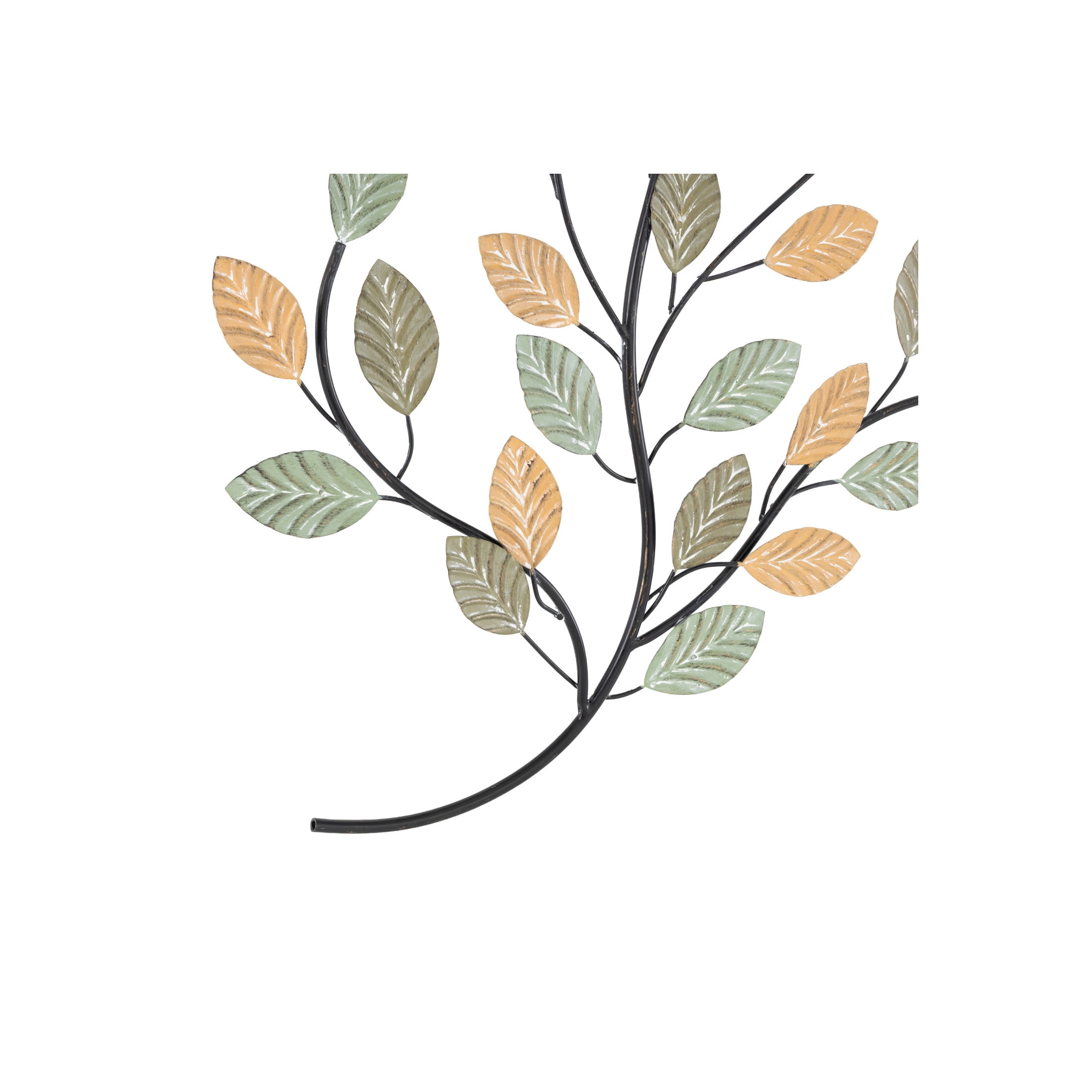 DecMode Green Metal Leaf Wall Decor with Black Stems