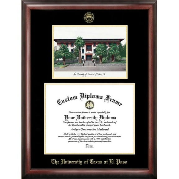 Campus Images TX951LGED University of Texas  El Paso Gold embossed diploma frame with Campus Images lithograph