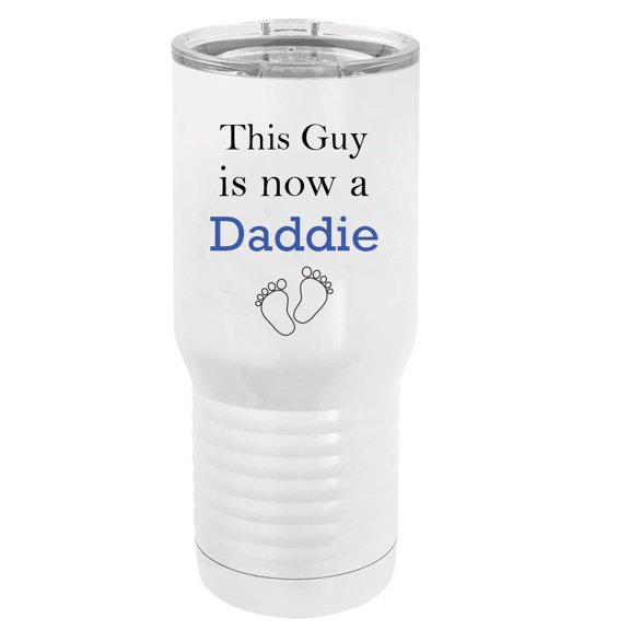 This Guy is now a Daddie Stainless Steel Vacuum Double-Walled Insulated 20 Oz Tumbler Travel Coffee Mug with Clear Lid, White