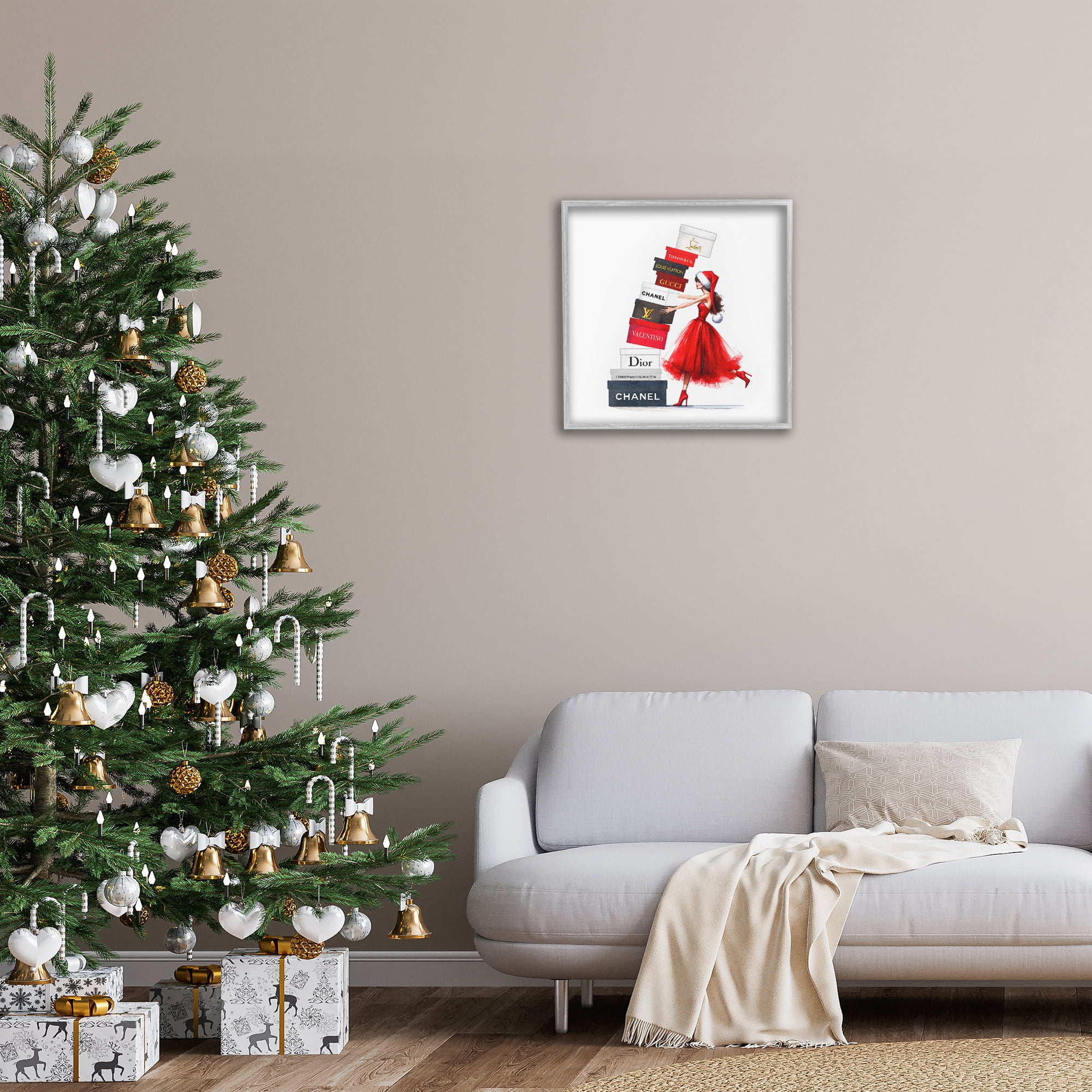 Stupell Industries Holiday Glam Shopping Boxes Holiday Painting Gray Framed Art Prints Wall Art, 24 x 24