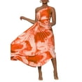 thumbnail image 1 of Faithtur Robe Longue pour Femmes, Robe d'Été Sans Manches à une Épaule Plissée Imprimé Teinture sur Nœuds Robe de Vacances, 1 of 5
