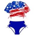 thumbnail image 4 of LPKRT Big Girls Swimsuits Short Sleeve Cropped 2 Piece Rash Guard Side Drawstring Independence Day Print Bathing Suit Blue 13-14 Years, 4 of 4