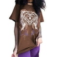 thumbnail image 2 of SAYOO Summer T-shirt for Women, Loose Short Sleeve Round Neck Heart Feather Printing Fashion Tops, 2 of 9