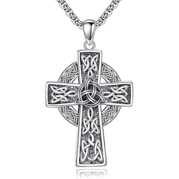 Celtic Cross Necklace 925 Sterling Sliver Cross Celtic Knot Christian Pendant Amulet Protection Jewelry Religious Gifts for Men Male Women Female Mother Lover