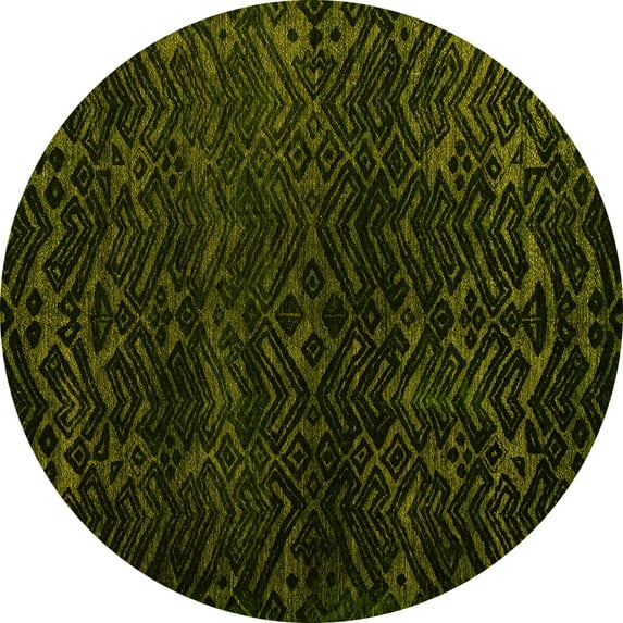Ahgly Company Indoor Round Abstract Yellow Modern Area Rugs, 4' Round