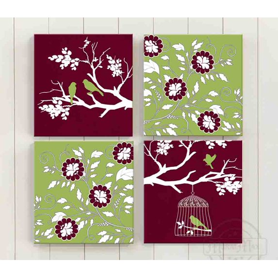 MuralMax Floral Vine Print Birdcage Wall Decor - Canvas Chirping ...