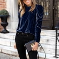 thumbnail image 3 of Velvet Top for Women's Elegant Puff Long Sleeve Shirt Casual Mock Neck Vintage Glitter T-Shirt Blouse, 3 of 5