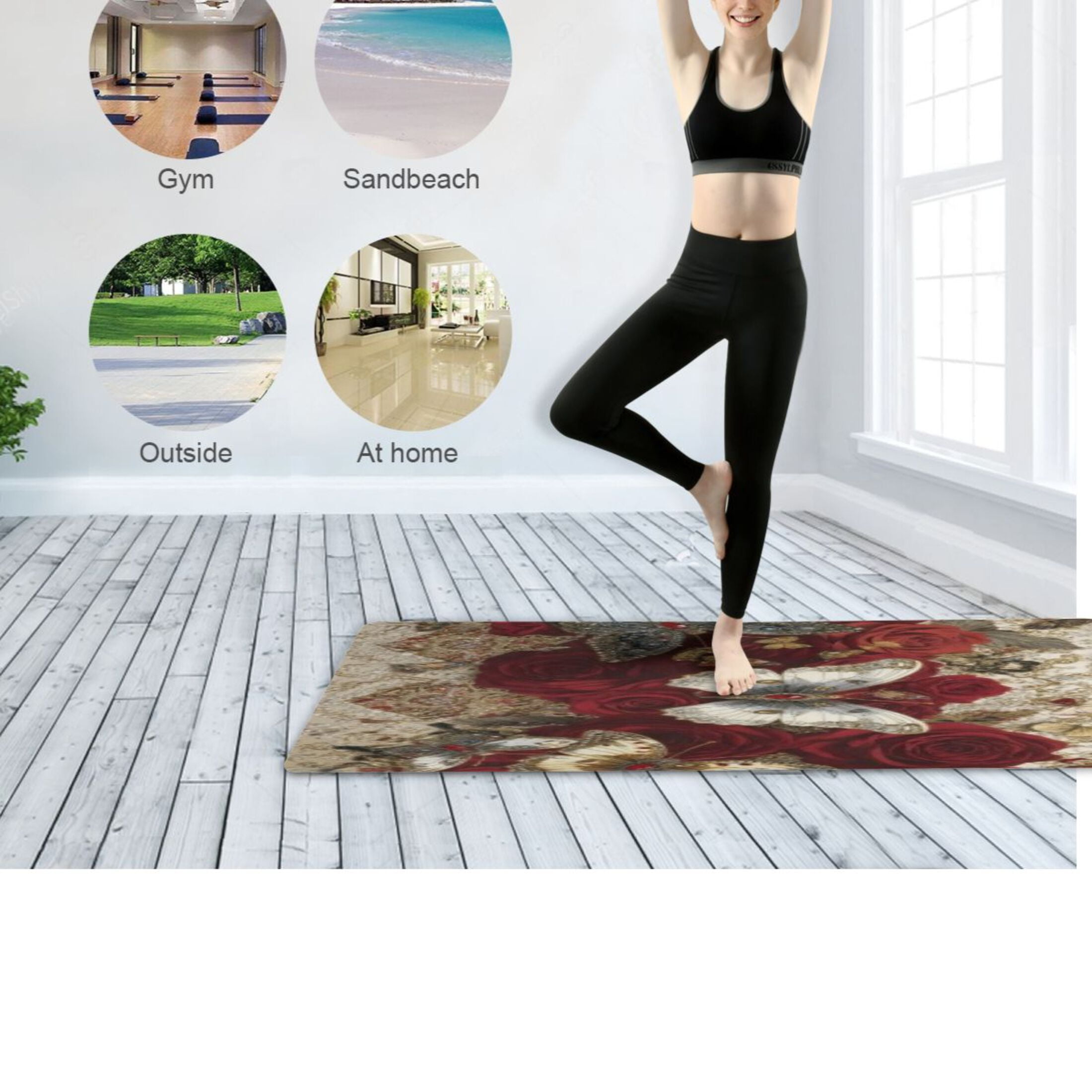 BZSMCE Yoga Mat Women Fitness Mat Ivory Butterfly Pattern