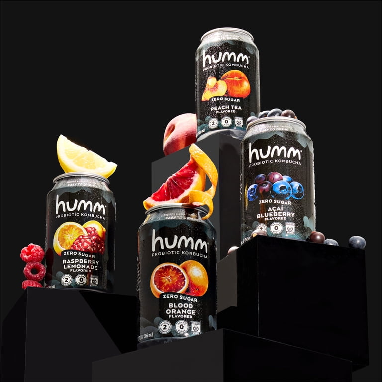Humm Zero Sugar Kombucha, Diet-Free, Low-Caffeine Peach Tea, 16