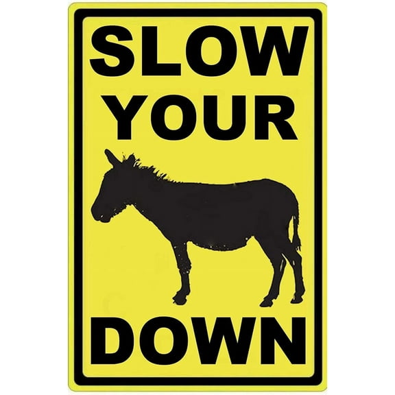 Funny Novelty Sign Slow Your Donkey Ass Down Retro Metal Tin Sign for Bathroom Restaurants Kitchen Garden Cave Garage Office Bar Cafes Wall Decor 12x16 Inch