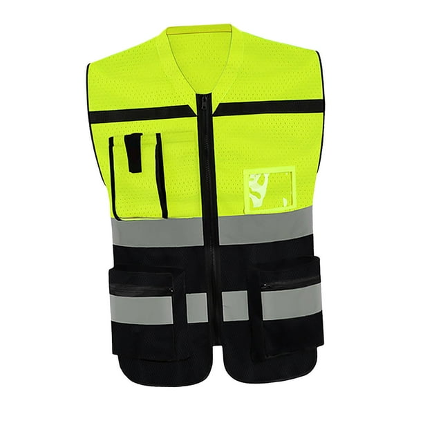 Chaleco reflectante de seguridad para adultos, ropa de trabajo versátil para correr y caminar al aire libre Amarillo Negro 2XL