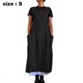 thumbnail image 2 of Vestido informal holgado de lino y algodón para mujer, peto con tirantes largos, color liso, con bolsillos, 2 of 5