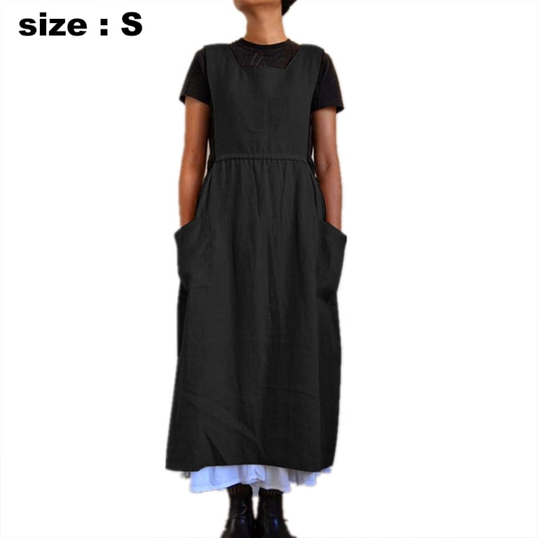 Women Dress Casual Loose Solid Pinafore Long Straps Apron Cotton Linen Overall Dresses with Pockets - Walmart.com Women Dress Casual Loose Solid Pinafore Long Straps Apron Cotton Linen Overall Dresses with Pockets - Walmart.com
