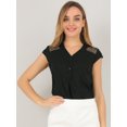 thumbnail image 2 of Allegra K Camisa De Verano Con Botones Cuello V Manga De Casquillo De Malla Blusa Para Mujer Negro L Unique Bargains Blusa, 2 of 6