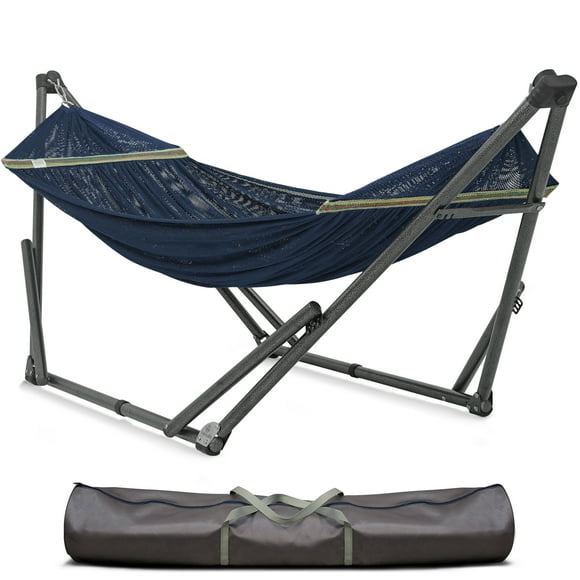 Tranquillo Uniki Collapsible Hammock Stand, Folding Camping Hammock and Stand, 550 lbs Capacity Double Hammock Stand for 2 Persons, Heavy Duty Folding Hammock, Quick Assembly, Aegean