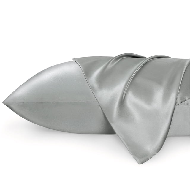 Juego de fundas de almohada Bedsure, tamaño king, plata satinada, gris, x2