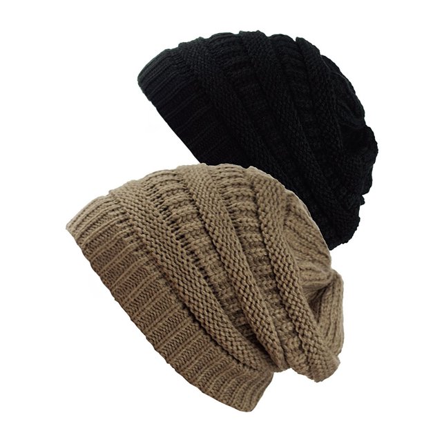 Bonnet Tricoté pour Femmes (Lot de 2), Noir/beige Neuf