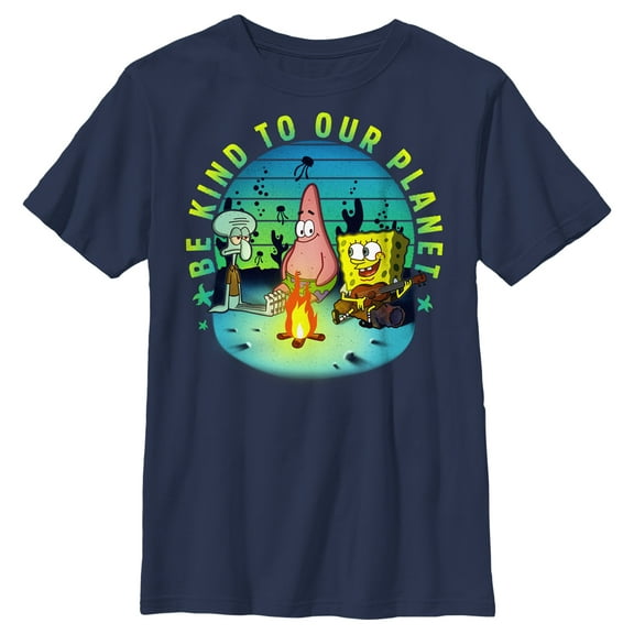 Boy's SpongeBob SquarePants Be Kind to Our Planet Graphic Tee Navy Blue Large