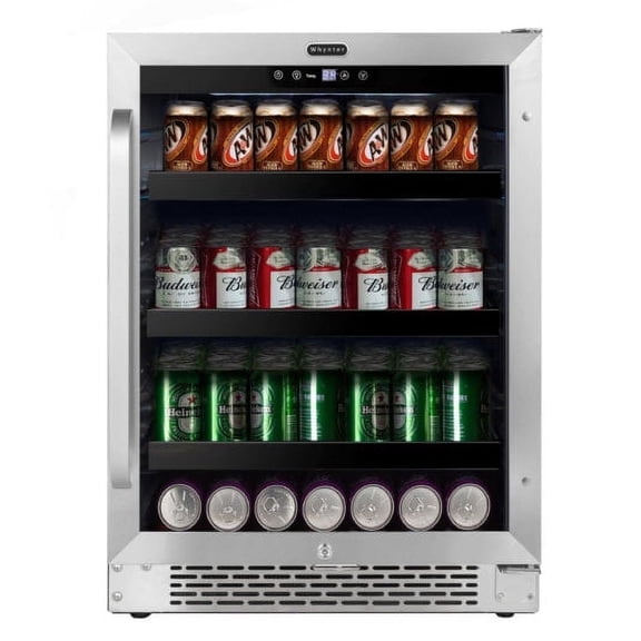Whynter 24 inch Built-In 140 Can Undercounter Stainless Steel Beverage Refrigerator, Carbon Filter, Reversible Door
