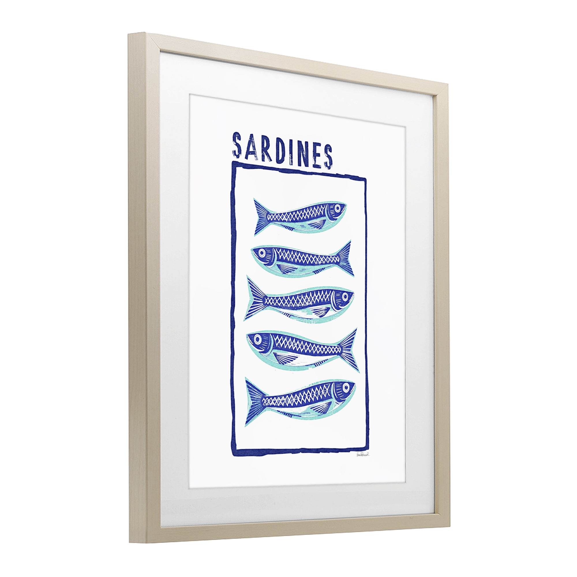 Stupell Industries Blocked Sardines Pattern Birch Framed Print Under Glass, design by Amanda Greenwood