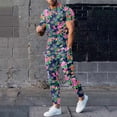 thumbnail image 1 of Ensemble de Complets pour Hommes à Imprimé Floral Moderne pour le Printemps et l'Automne avec Haut à Manches Longues à Col Rond et Bas Coordonnés Tenue Décontractée Élégante pour Hommes, 1 of 4