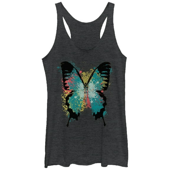 Women's Lost Gods Paint Splatter Butterfly Racerback Tank Top Black Heather Large