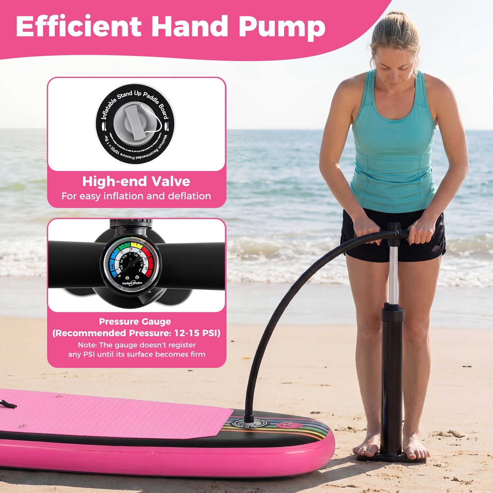 Costway 11’ Wide Inflatable Stand Up Paddle Board , Stable SUP for Adults and Youth Pink+Black