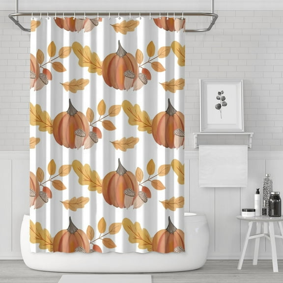 Fall Harvest Thanksgiving Pumpkin Shower Curtain,Autumn Leaves with Pumpkins Farmhouse Bath Curtain,Maple Leaves Bathroom Accessories Botanical for Bathroom Curtain Liner Set with Hooks,72X72in
