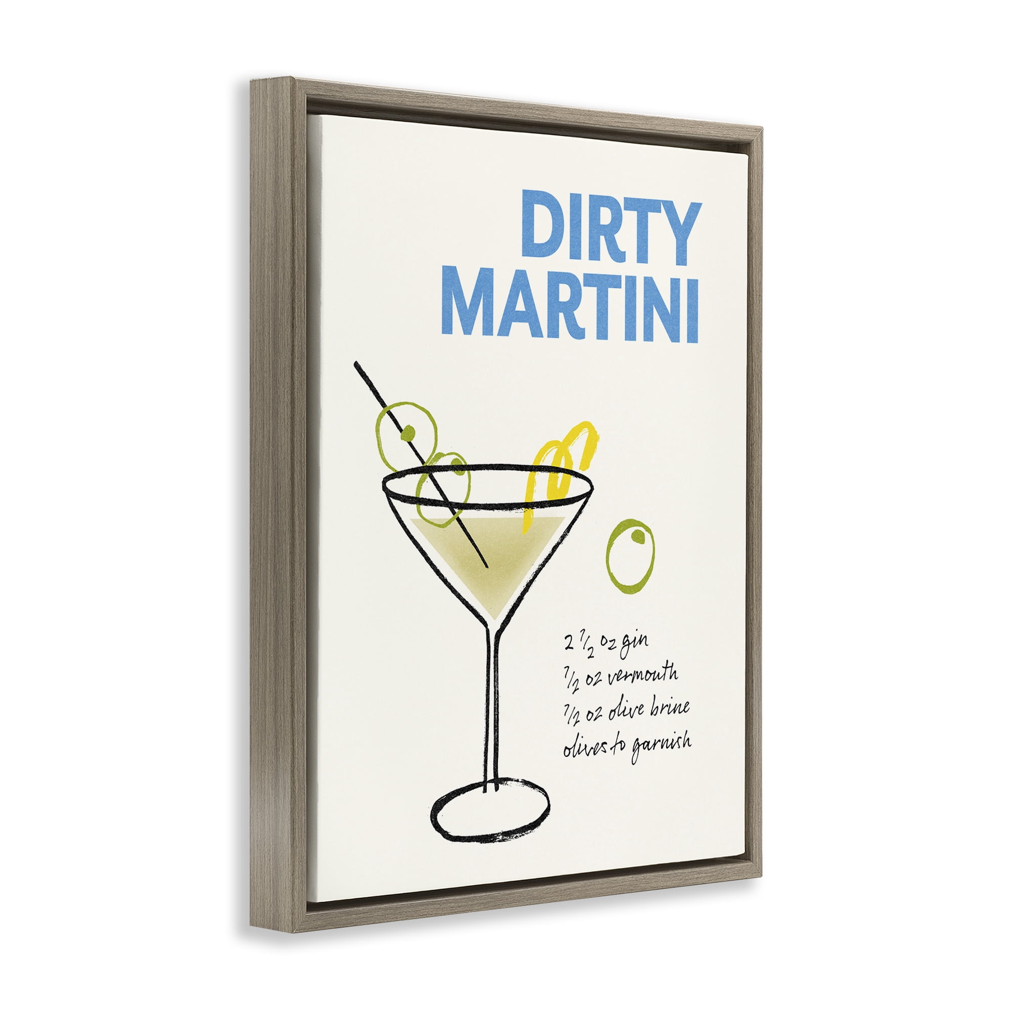 Stupell Industries Dirty Martini Recipe Food & Beverage Painting Brown Floater Framed Art Print Wall Art, 17 x 21