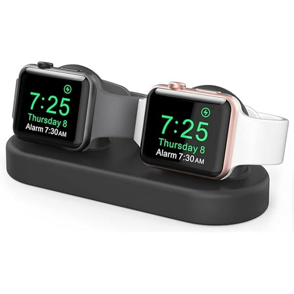 Dual Charger Stand Holder Compatible with Apple Watch Ultra 2, Ultra, SE, Series 10 9 8 7 6 5 4 3 2 1 (49/46/45/44/42/41/40/38mm) Silicone Double iWatch Charging Stand