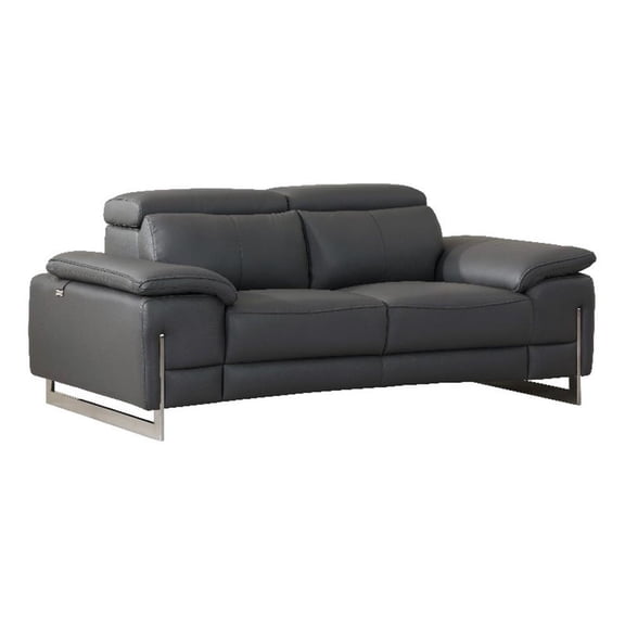 Titan Furnishings 71" Modern Genuine Italian Leather Loveseat in Dark Gray