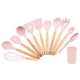 thumbnail image 2 of 12-Piece Kitchen Silicone Cooking Utensils Set with Wooden Handles and Storage Cup Pink, Non-Scratch, Dishwasher Safe, Ideal for Daily Cooking and Meal Prep, 2 of 9